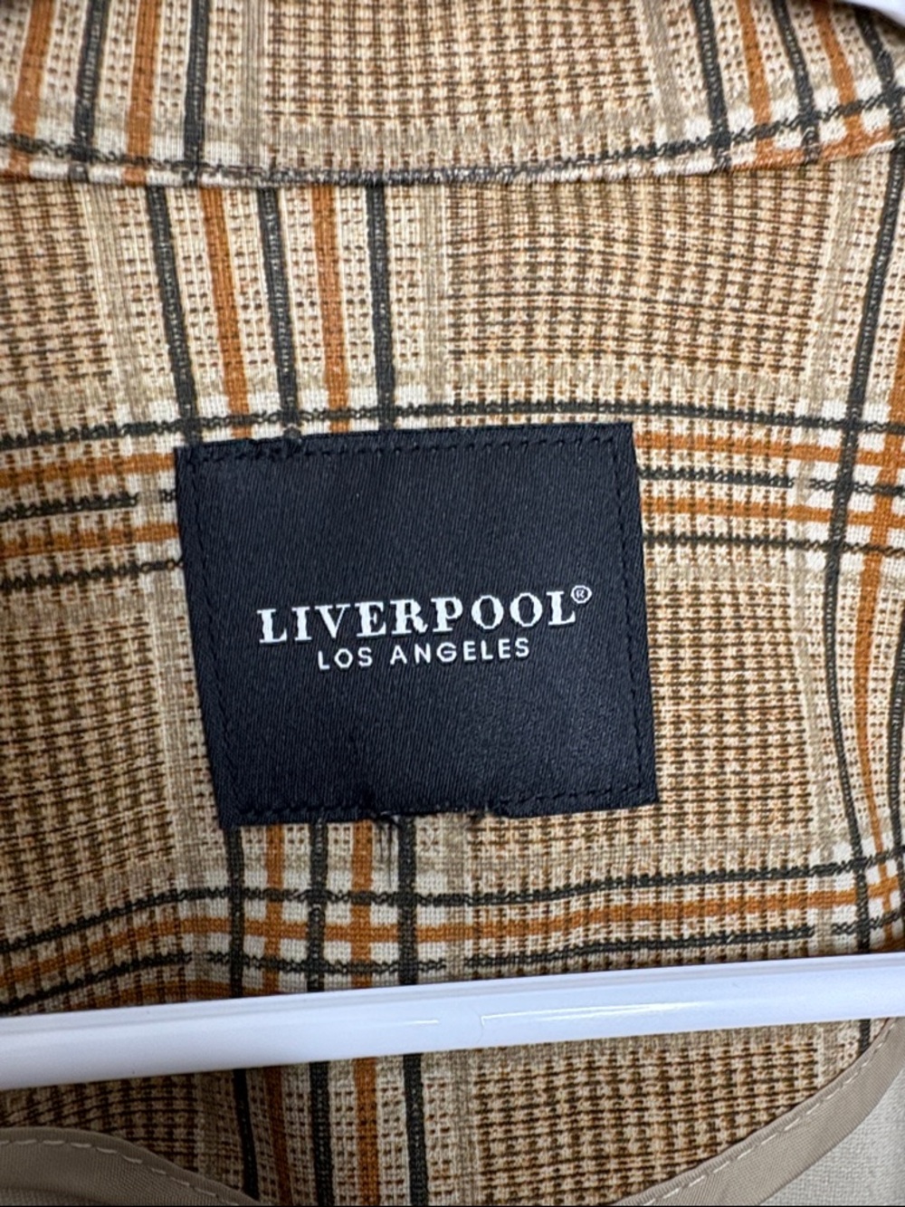 Liverpool Blazer Womens 2X Tan Plaid Open Front Jacket Academia Ponte Stretchy - Picture 4 of 8